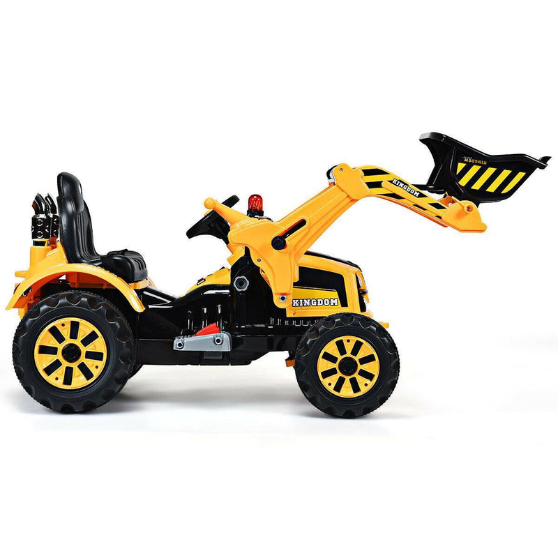 12V Kids Ride On Excavator Truck with Front Loader Digger - Yellow