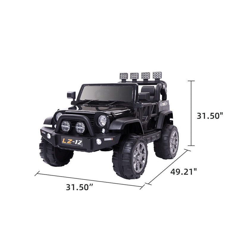12V Kids Ride-On Jeep with Music, RC Remote Control, and Black Finish