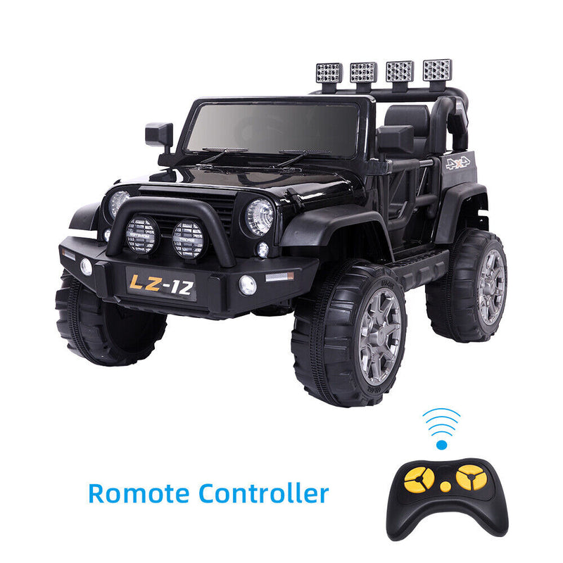 12V Kids Ride-On Jeep with Music, RC Remote Control, and Black Finish