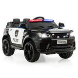 12V Kids Ride On Police Car with RC Control, Light & Siren - Black