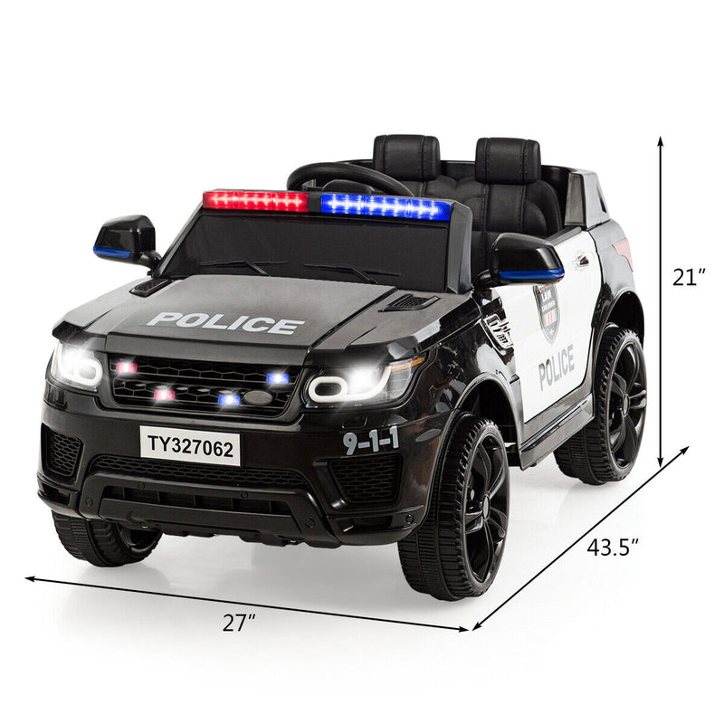 12V Kids Ride On Police Car with RC Control, Light & Siren - Black