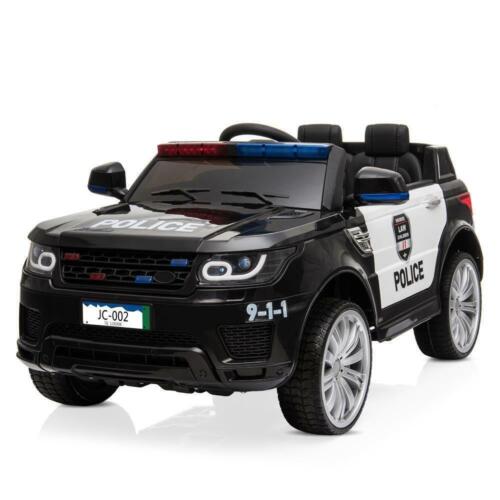 12V Kids Ride On Police SUV Car with Remote Control, LED Lights, and Music - Black