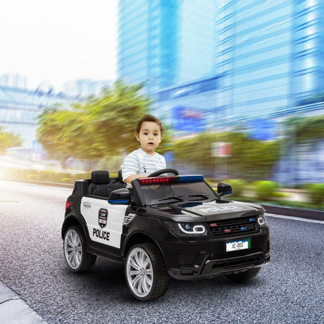 12V Kids Ride On Police SUV Car with Remote Control, LED Lights, and Music - Black