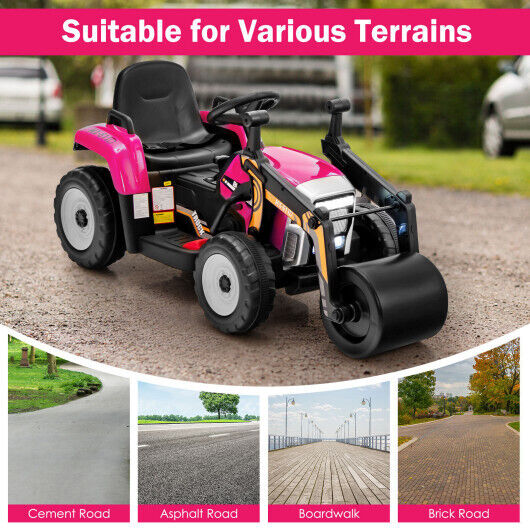 12V Kids Ride-On Road Roller with 2.4G Remote Control in Pink - Long-Lasting Fun for Little Ones