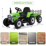12V Kids Ride-On Tractor Car with Trailer and LED Lights - Battery Powered Toy Truck