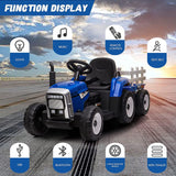 12V Kids Ride On Tractor Trailer with Lights - Battery Powered Toy Car