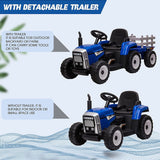12V Kids Ride On Tractor Trailer with Lights - Battery Powered Toy Car