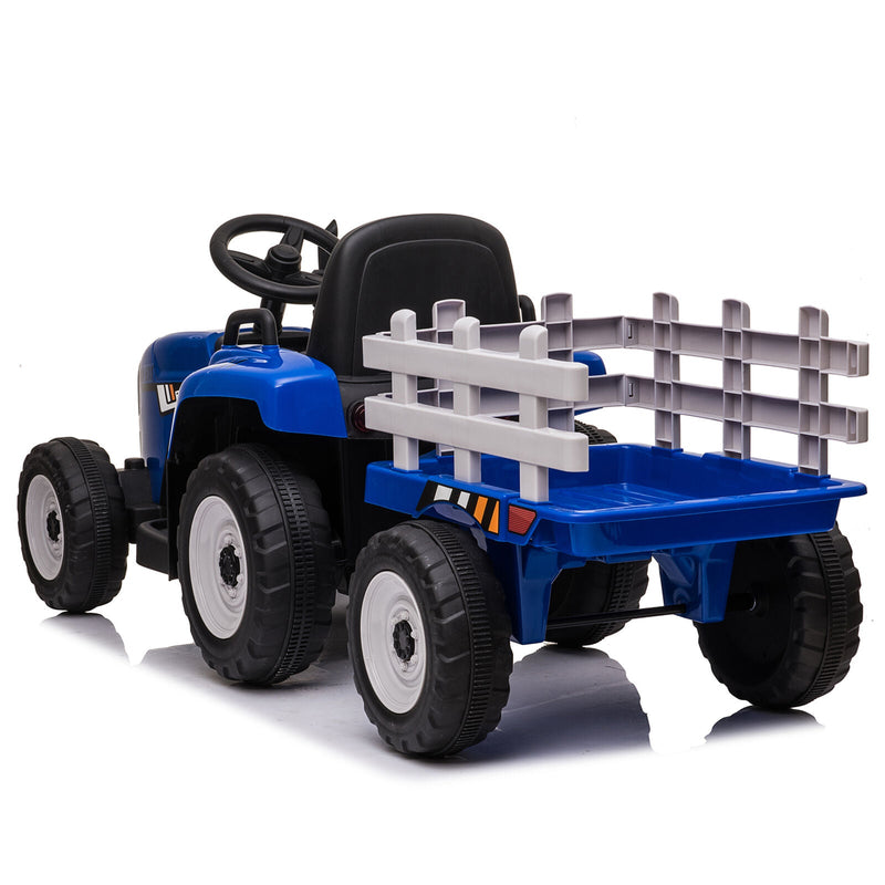 12V Kids Ride On Tractor Trailer with Lights - Battery Powered Toy Car