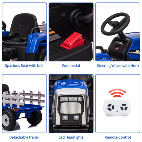 12V Kids Ride-On Tractor with Remote Control and Trailer Attachment