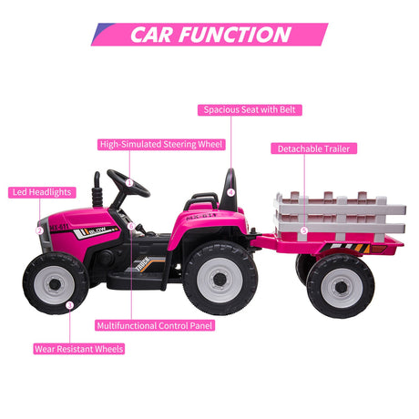 12V Kids Ride-On Tractor with Remote Control and Trailer Attachment