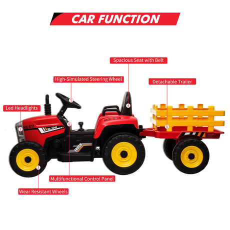 12V Kids Ride-On Tractor with Remote Control and Trailer Attachment