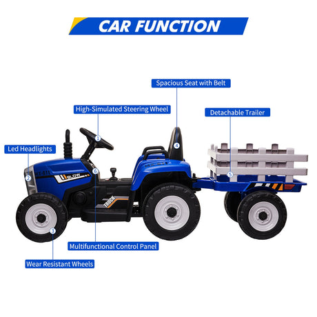12V Kids Ride-On Tractor with Remote Control and Trailer Attachment