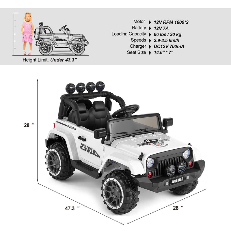12V Electric Ride-On Toy Truck for Kids with Remote Control, Music, LED Lights, and Storage