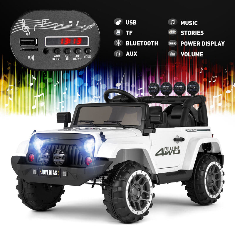 12V Electric Ride-On Toy Truck for Kids with Remote Control, Music, LED Lights, and Storage