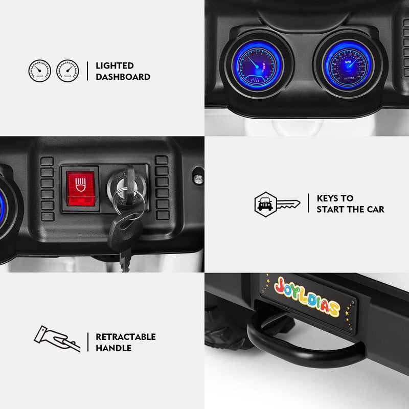 12V Electric Ride On Truck for Kids with Storage, LED Lights, MP3 Player, Bluetooth, and Remote Control - White