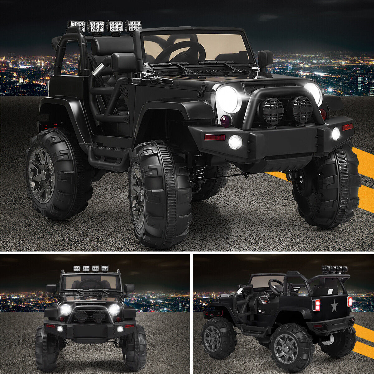 12V Kids Ride On Truck Car with Remote Control, MP3 Music, and LED Lights in Black