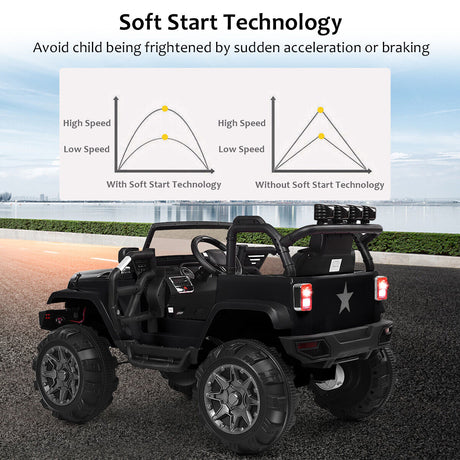 12V Kids Ride On Truck Car with Remote Control, MP3 Music, and LED Lights in Black