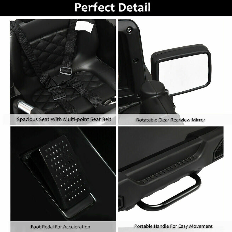 12V Kids Ride On Truck Car with Remote Control, MP3 Music, and LED Lights in Black