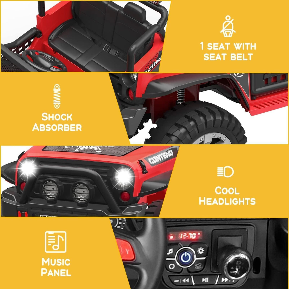 12V Kids Ride On Truck Car with Safety Belt, MP3 and LED Lights - Perfect Xmas Gift for Two!