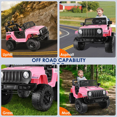 12V Kids Ride-On Truck with LED Lights, Parental Remote Control, and Spring Suspension