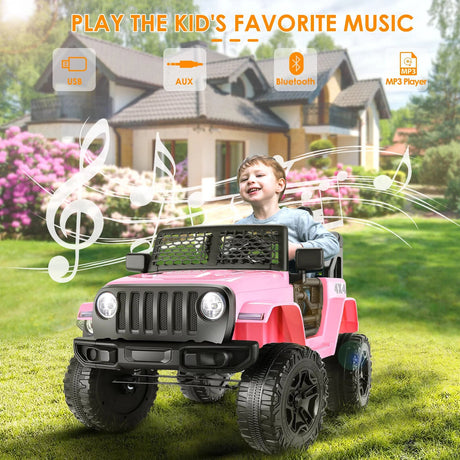 12V Kids Ride-On Truck with LED Lights, Parental Remote Control, and Spring Suspension