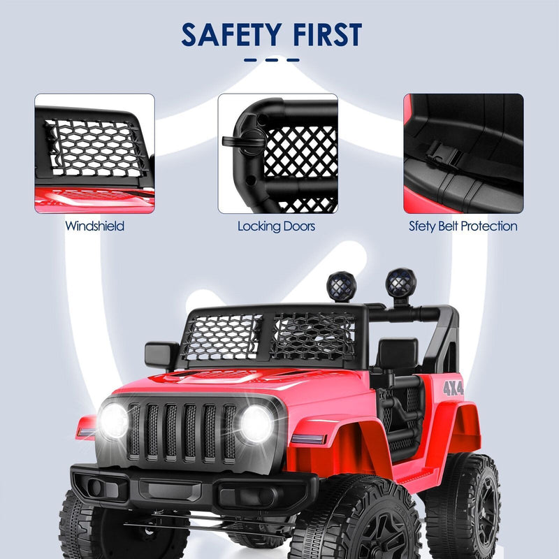 12V Kids Ride-On Truck with LED Lights, Parental Remote Control, and Spring Suspension