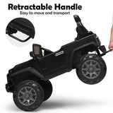12V Kids Ride On Truck with RC Control, LED Lights, Music, and Spring Suspension in Black