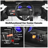 12V Kids Ride On Truck with RC Control, LED Lights, Music, and Spring Suspension in White