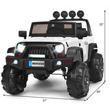 12V Kids Ride On Truck with RC Control, Spring Suspension, Light & Music, and Trunk in White