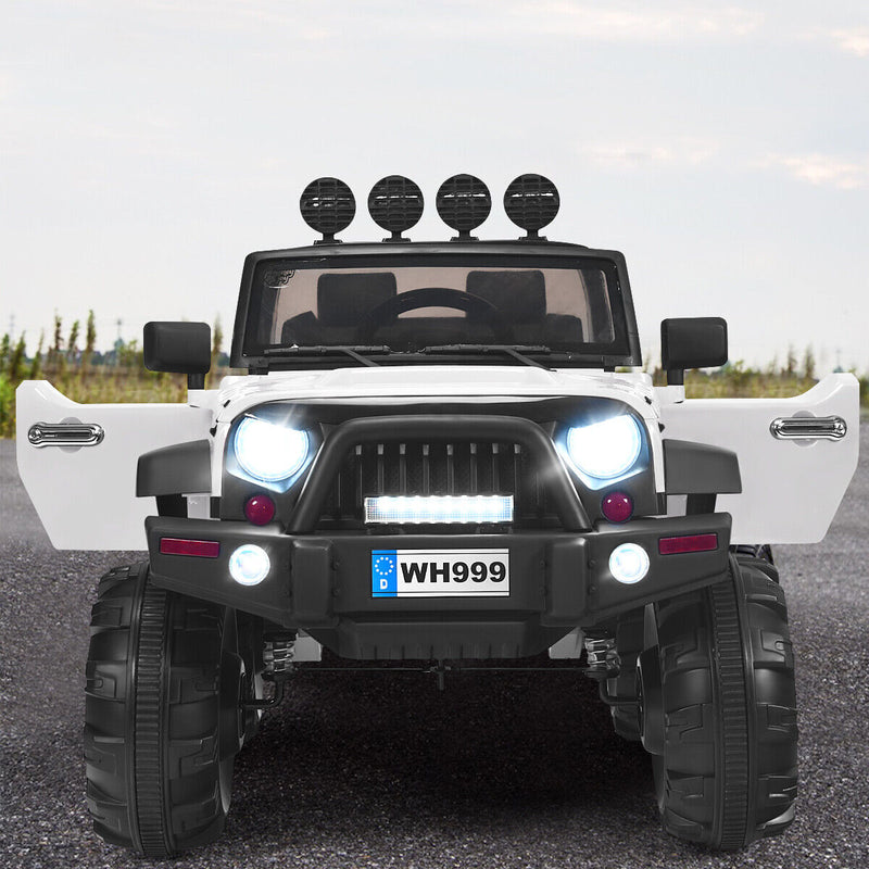 12V Kids Ride On Truck with RC Control, Spring Suspension, Light & Music, and Trunk in White