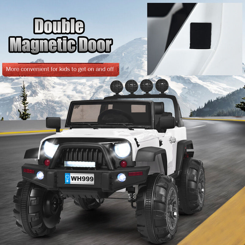 12V Kids Ride On Truck with RC Control, Spring Suspension, Light & Music, and Trunk in White