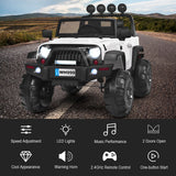 12V Kids Ride On Truck with RC Control, Spring Suspension, Light & Music, and Trunk in White