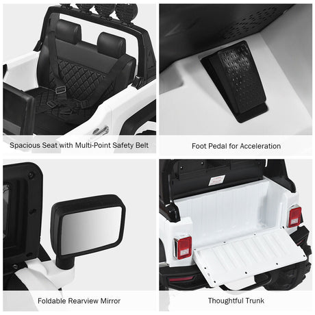 12V Kids Ride On Truck with RC Control, Spring Suspension, Light & Music, and Trunk in White