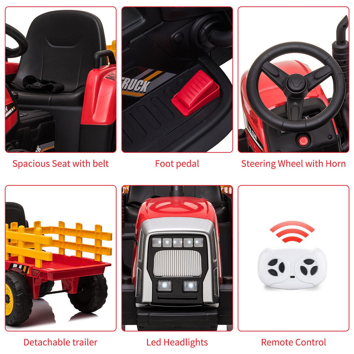 12V Kids Ride-On Truck with Remote Control and Trailer - Battery Powered Toy Tractor