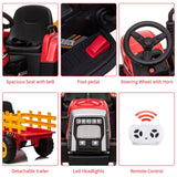 12V Kids Ride-On Truck with Remote Control and Trailer - Battery Powered Toy Tractor