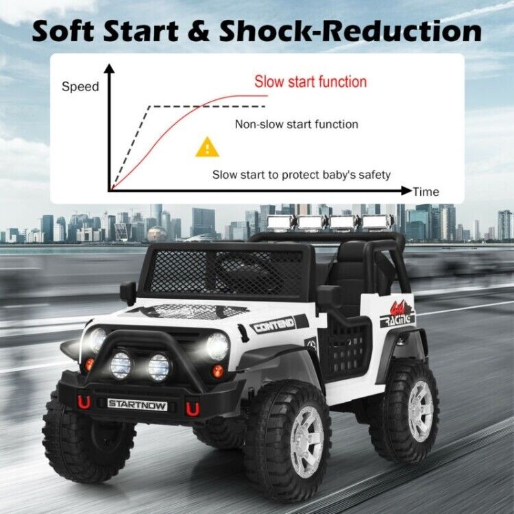 12V Kids Ride On Truck with Remote Control, LED Lights, 3-Speeds, and Music