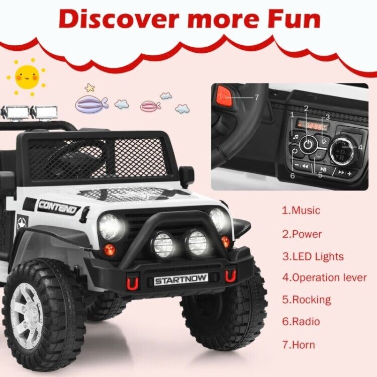 12V Kids Ride On Truck with Remote Control, LED Lights, 3-Speeds, and Music