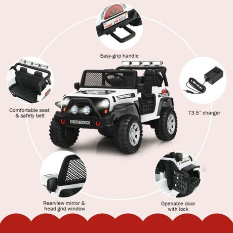 12V Kids Ride On Truck with Remote Control, LED Lights, 3-Speeds, and Music