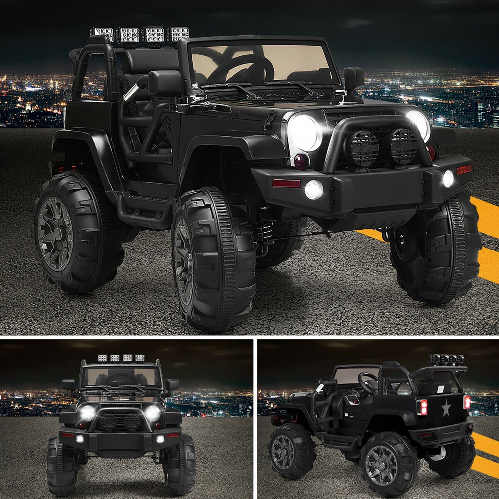 12V Kids Ride-On Truck with Remote Control, MP3 Music, and LED Lights in Black