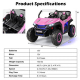 12V Kids Ride On UTV with Suspension, Lights & Music - RC Electric Vehicle for 2 Children