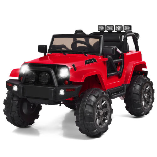 12V Kids Truck Car with Remote Control, MP3 Music, and LED Lights in Red