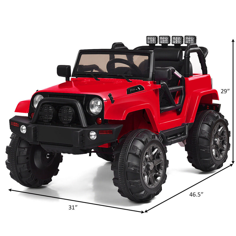 12V Kids Truck Car with Remote Control, MP3 Music, and LED Lights in Red