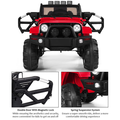 12V Kids Truck Car with Remote Control, MP3 Music, and LED Lights in Red
