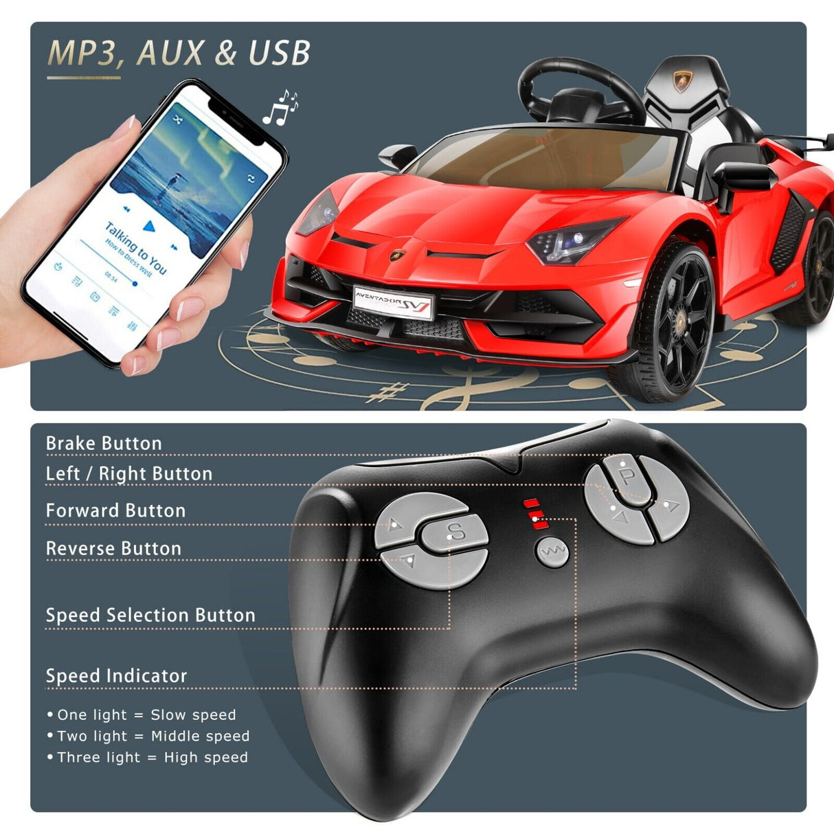 Electric Lamborghini Red Sports Car for Kids - 35W*2 Battery Powered Ride-On