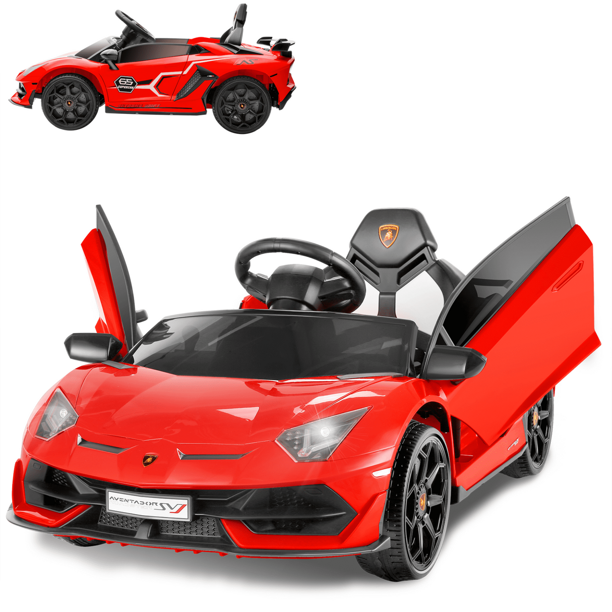 12V Lamborghini Aventador SV Sports Car Toy for Kids with Parental Control - Red