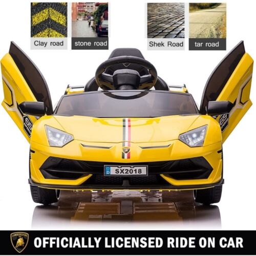 12V Lamborghini Electric Ride-On Car for Kids with Hydraulic Doors - Perfect Gift for Young Sports Car Enthusiasts