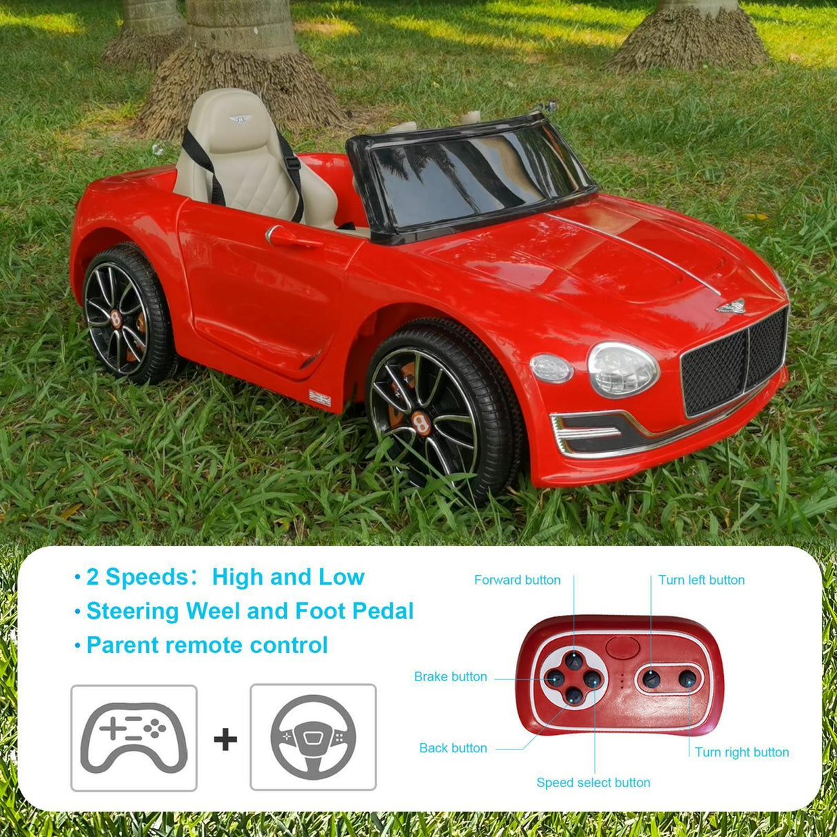 12V Licensed Bentley Style Kids Ride On Electric Car with LED Remote Control