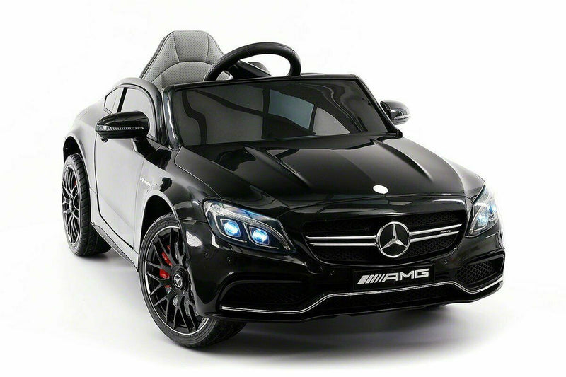 12V Licensed C63S Mercedes Kid's Ride-On Sports Car with Rubber Tires, Lights, and Remote Control