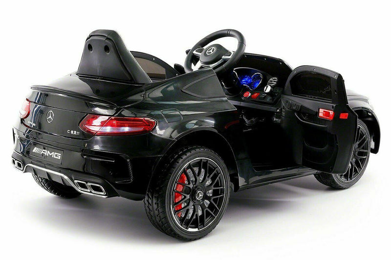 12V Licensed C63S Mercedes Kid's Ride-On Sports Car with Rubber Tires, Lights, and Remote Control