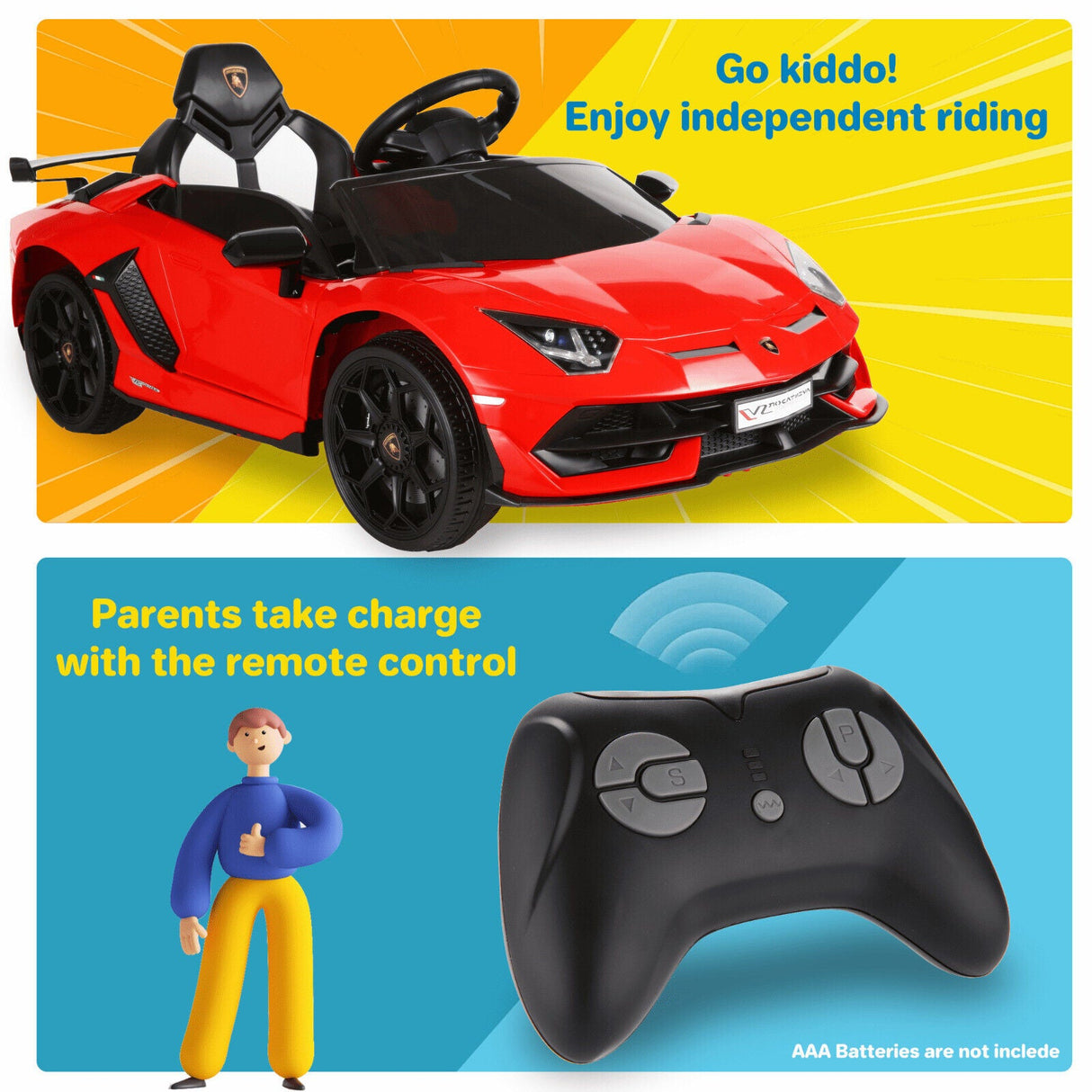 Licensed Lamborghini Aventador 12V Ride-On Car with 7Ah Battery and 3 Speed Options for Kids